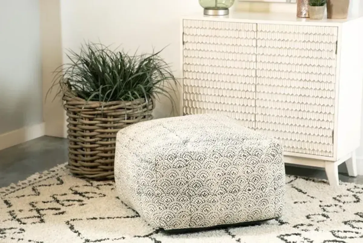 Landry - Square Upholstered Floor Pouf - Cream And Black