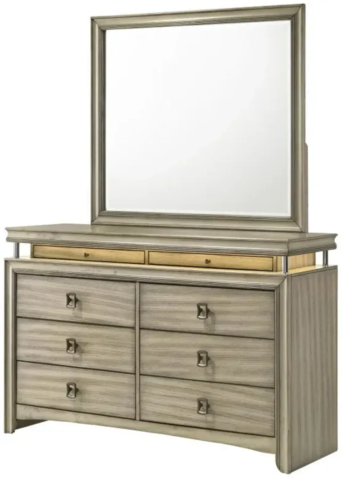 Giselle - 8-Drawer Dresser With Mirror - Rustic Beige