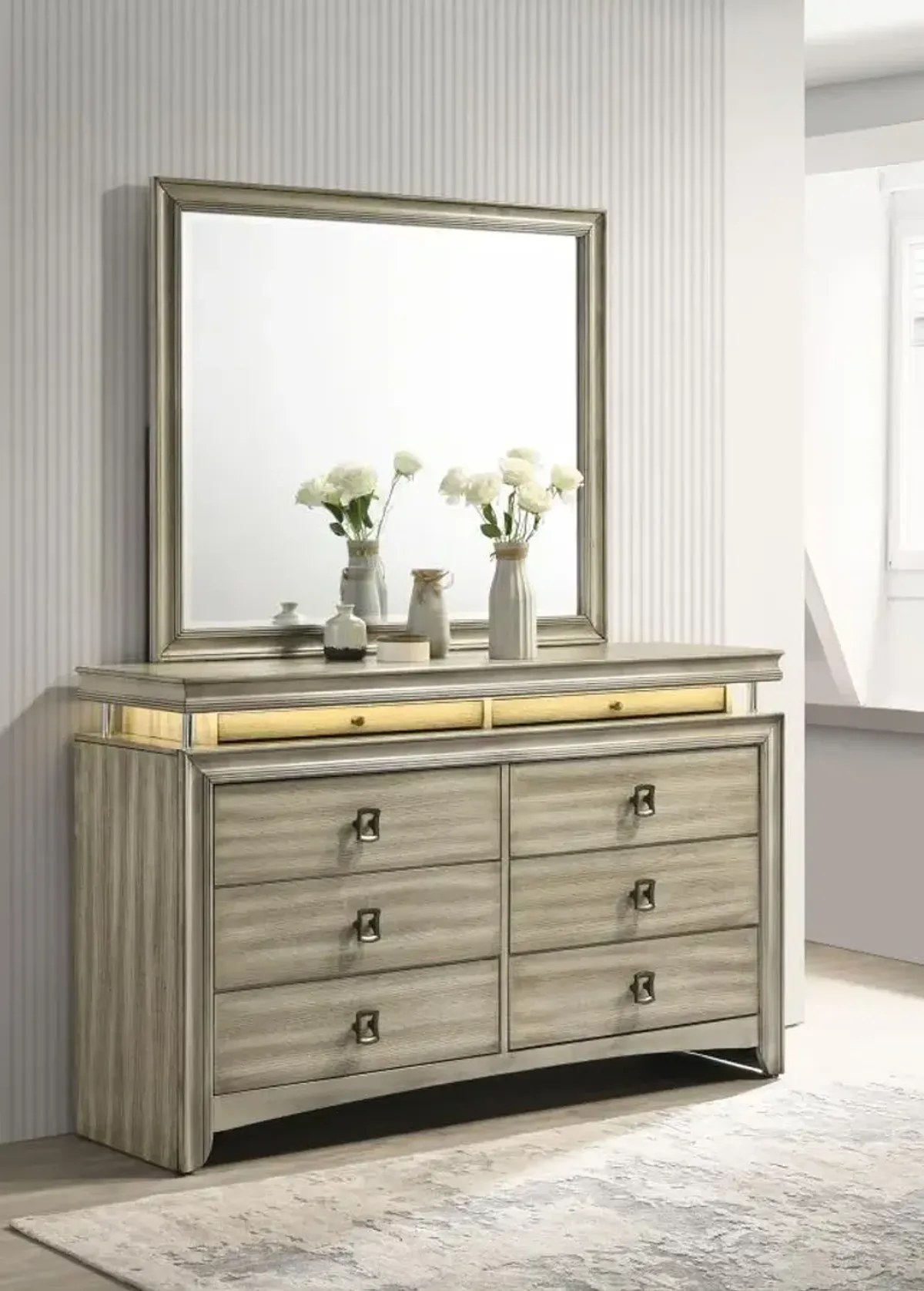 Giselle - 8-Drawer Dresser With Mirror - Rustic Beige