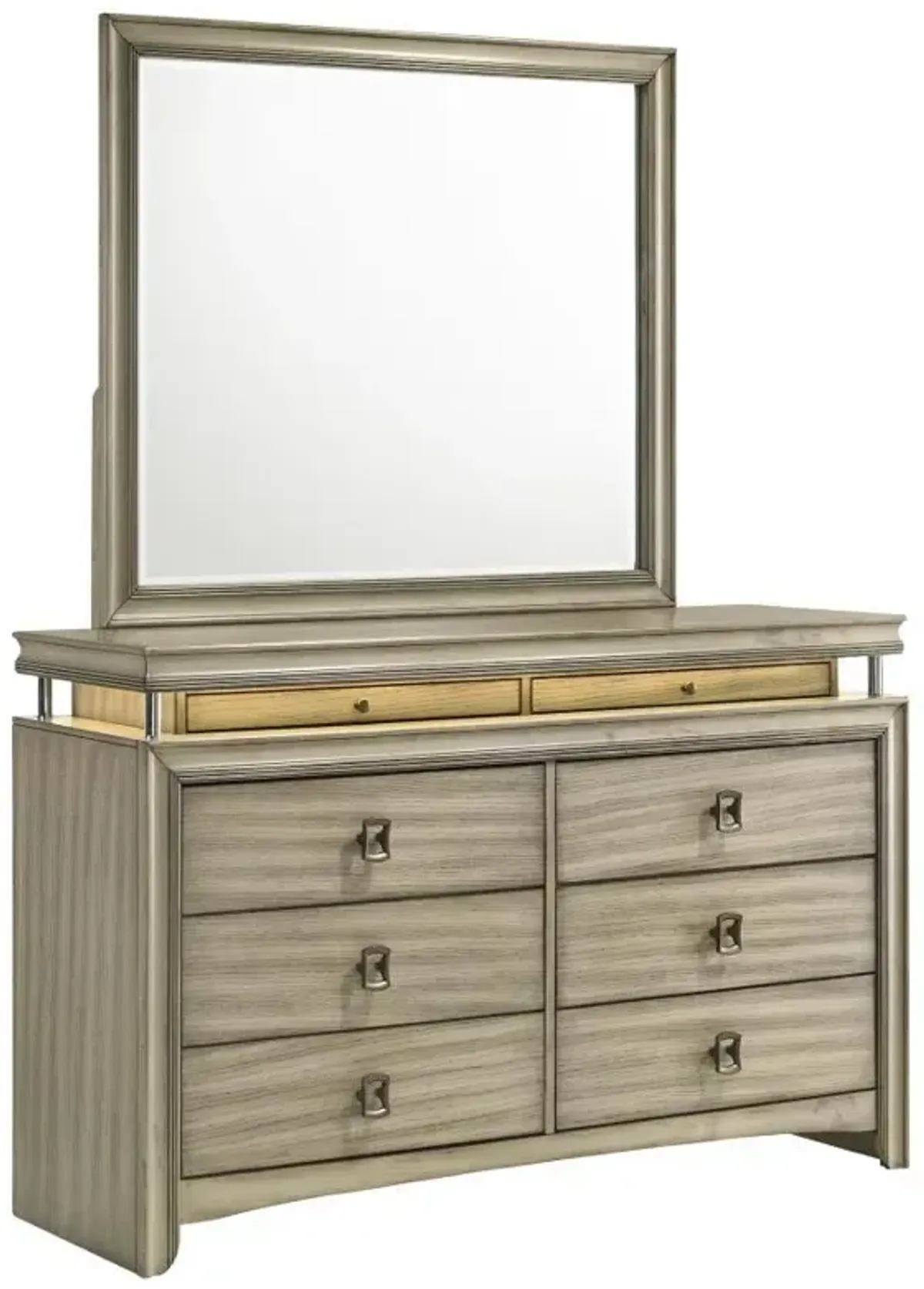 Giselle - 8-Drawer Dresser With Mirror - Rustic Beige