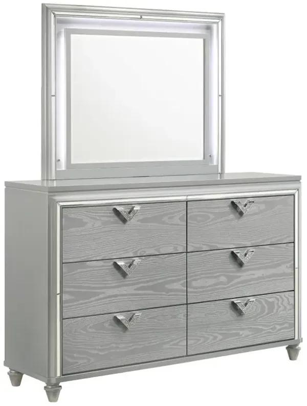 Veronica - 6-Drawer Dresser With Mirror - Light Silver