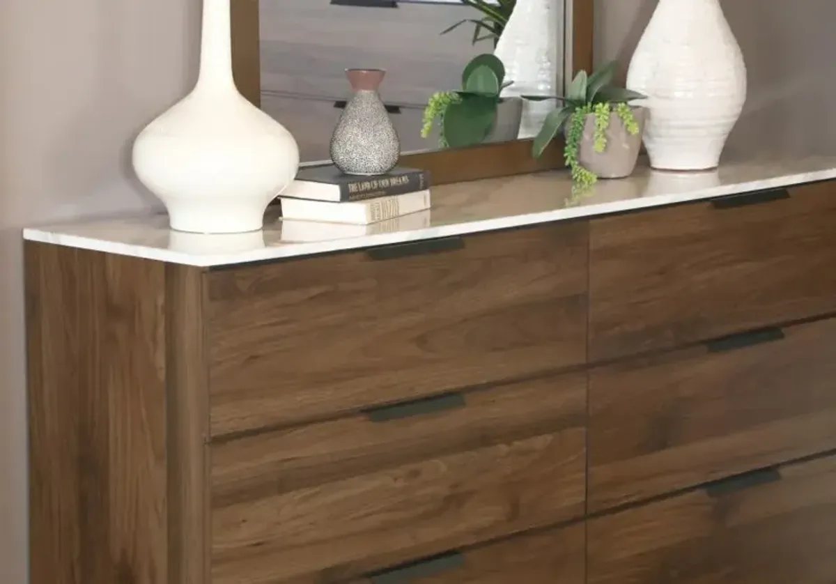 Mays - 6-Drawer Dresser With Mirror - Walnut