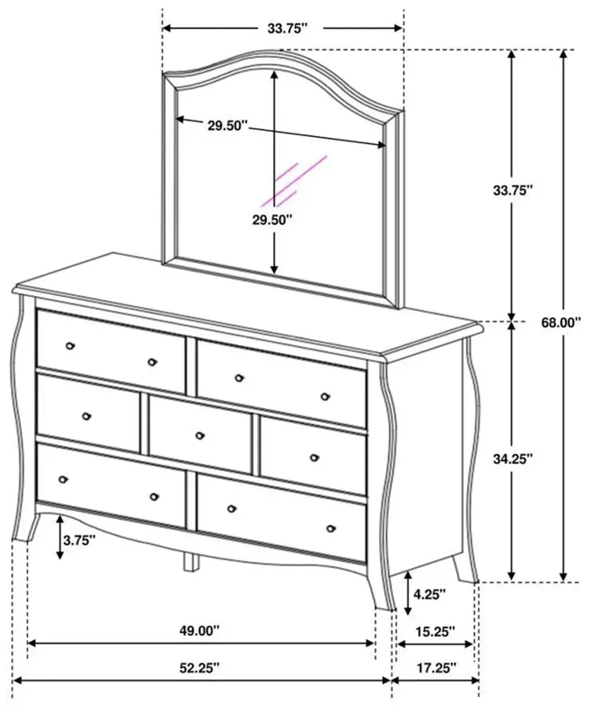 Dominique - 7-Drawer Dresser With Mirror - Cream White