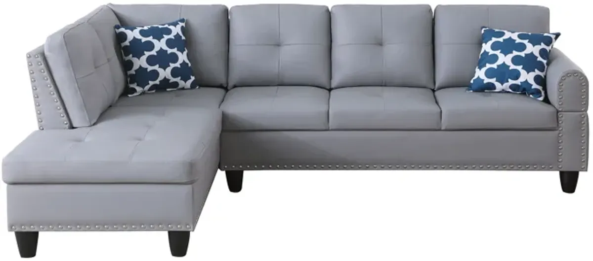 Irine - Faux Leather Sectional Sofa With Ottoman - Gray