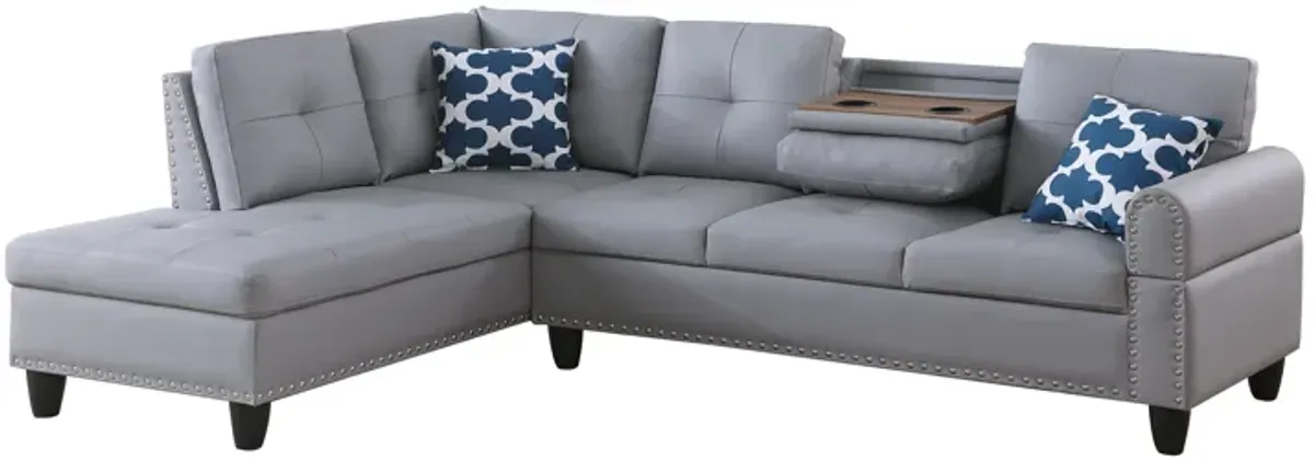 Irine - Faux Leather Sectional Sofa With Ottoman - Gray