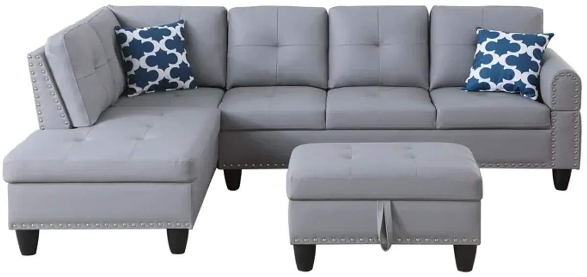 Irine - Faux Leather Sectional Sofa With Ottoman - Gray