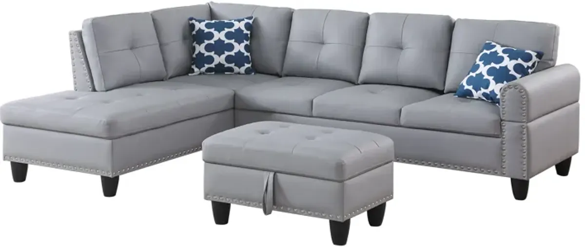 Irine - Faux Leather Sectional Sofa With Ottoman - Gray