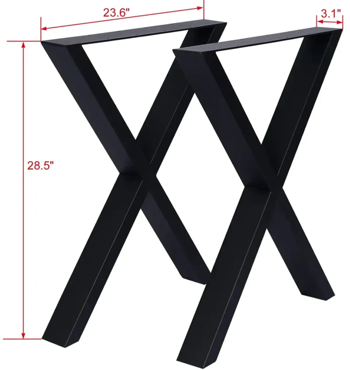 X Table Legs 28X 24", Wide Metal Table Legs, Heavy Duty Steel Desk Legs Table Leg Dining Table Legs Coffee Desk Leg (Set of 2) - Black