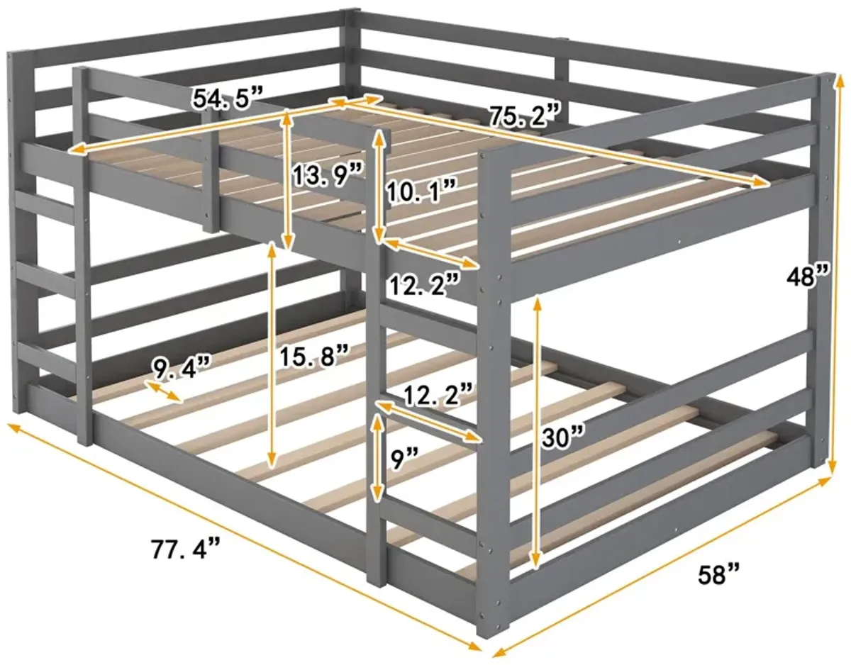 77.4" Full Over Full Bunk Bed With Ladder - Gray