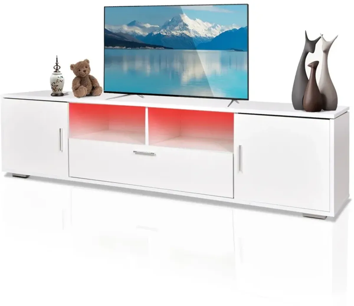 Modern TV Stand With LED Lights Entertainment Center TV Cabinet With Storage For Up To 75" For Gaming Living Room Bedroom - White