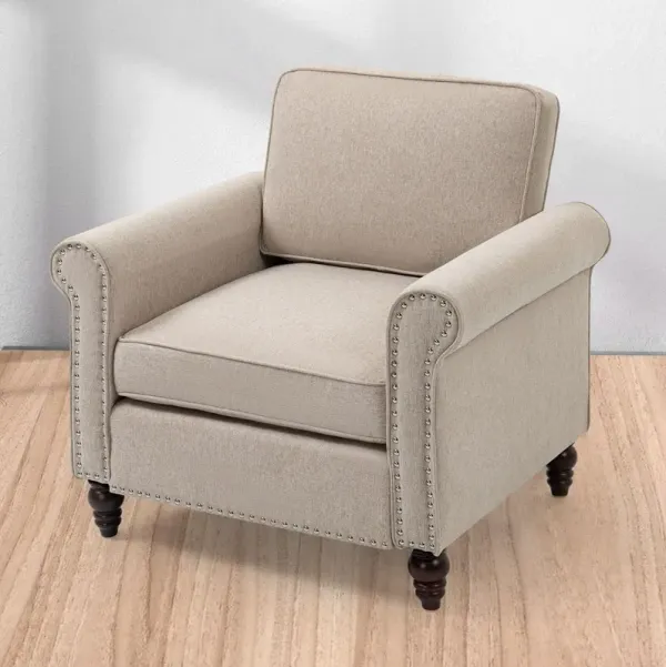 Modern Upholstered Accent Chair Armchair, Fabric Reading Living Room Side Chair, Single Sofa - Light Beige
