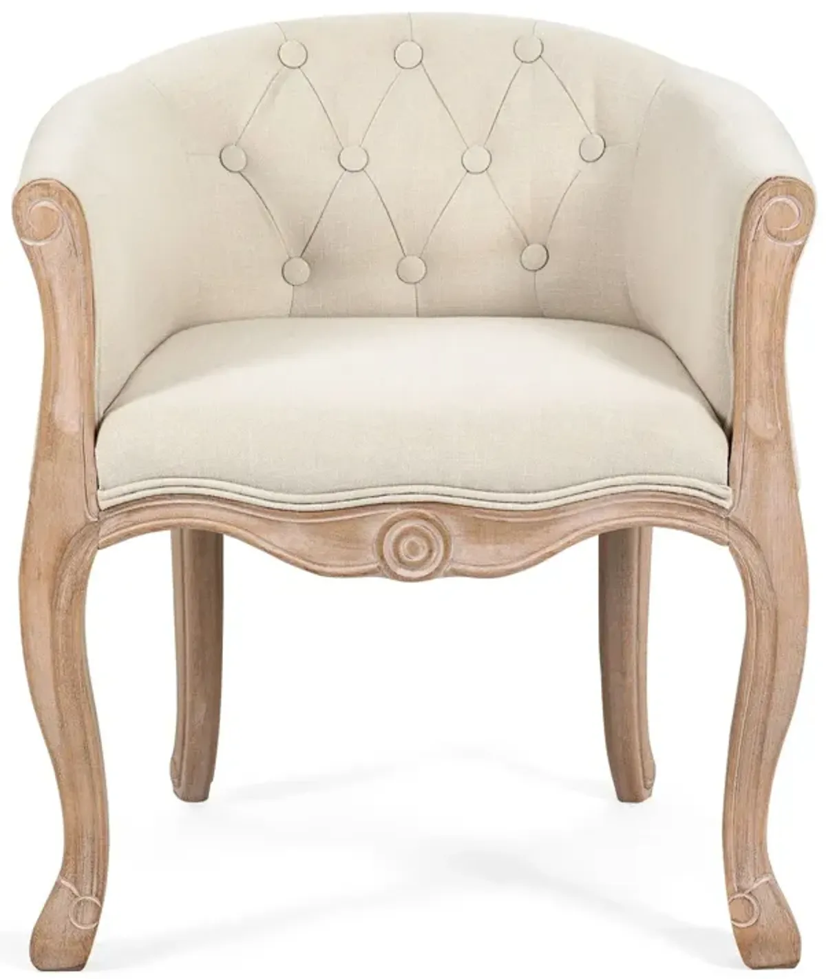 Accent Chair For Living Room Bedroom, French Country Chair With Carved Legs, Stylish Comfy Living Room Chair, Vintage Tufted Upholstered Chair For Home Office - Beige