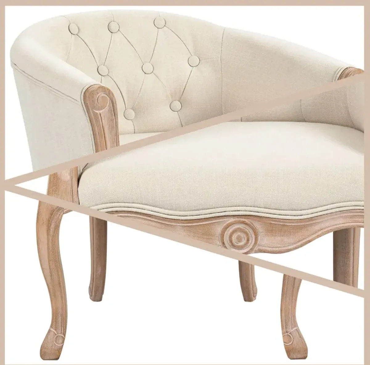 Accent Chair For Living Room Bedroom, French Country Chair With Carved Legs, Stylish Comfy Living Room Chair, Vintage Tufted Upholstered Chair For Home Office - Beige