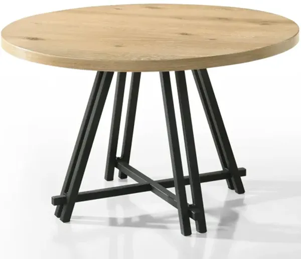 Tate - Round Dining Table With Metal Base - Oak Finish