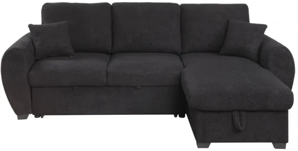 Veronica - Teddy Fleece Reversible Sleeper Sectional Sofa With Storage Chaise - Black