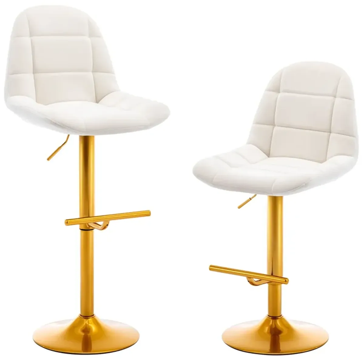 Velvet Swive Bar Stools Adjustable Counter Height Bar Chairs With Back Gold Base Modern Stool Chair For Kitchen Island Dining Room (Set of 2) - White