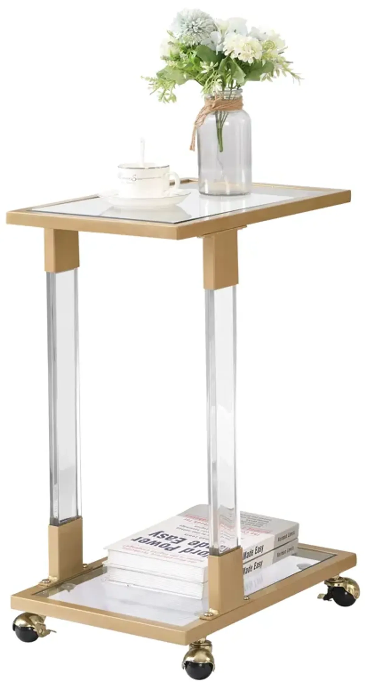 Side Table, Sofa Table, Glass Top C Shape Square Table With Metal Base For Living Room, Bedroom, Balcony Home And Office