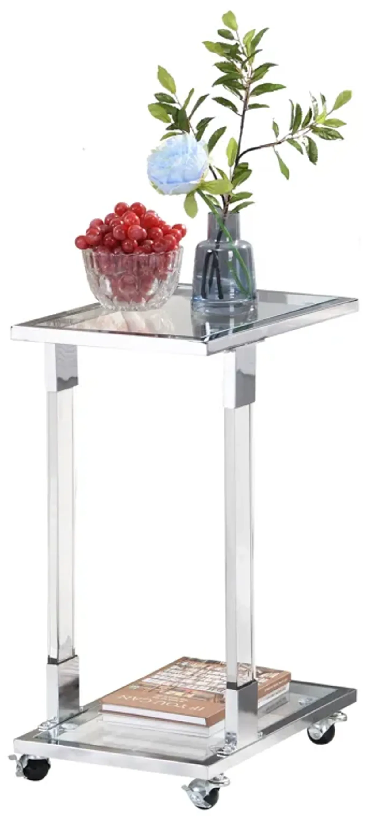 Side Table, Sofa Table, Glass Top C Shape Square Table With Metal Base For Living Room, Bedroom, Balcony Home And Office