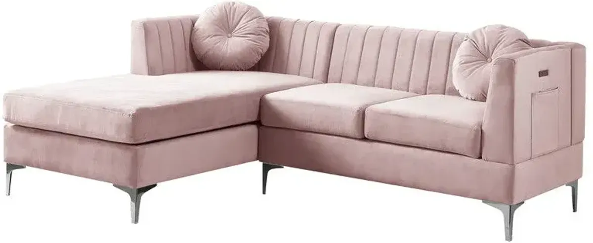 Chloe - Velvet Sectional Sofa Chaise With USB Charging Port