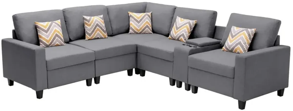 Nolan - Fabric 6 Piece Sectional Sofa With Pillows And Interchangeable Legs