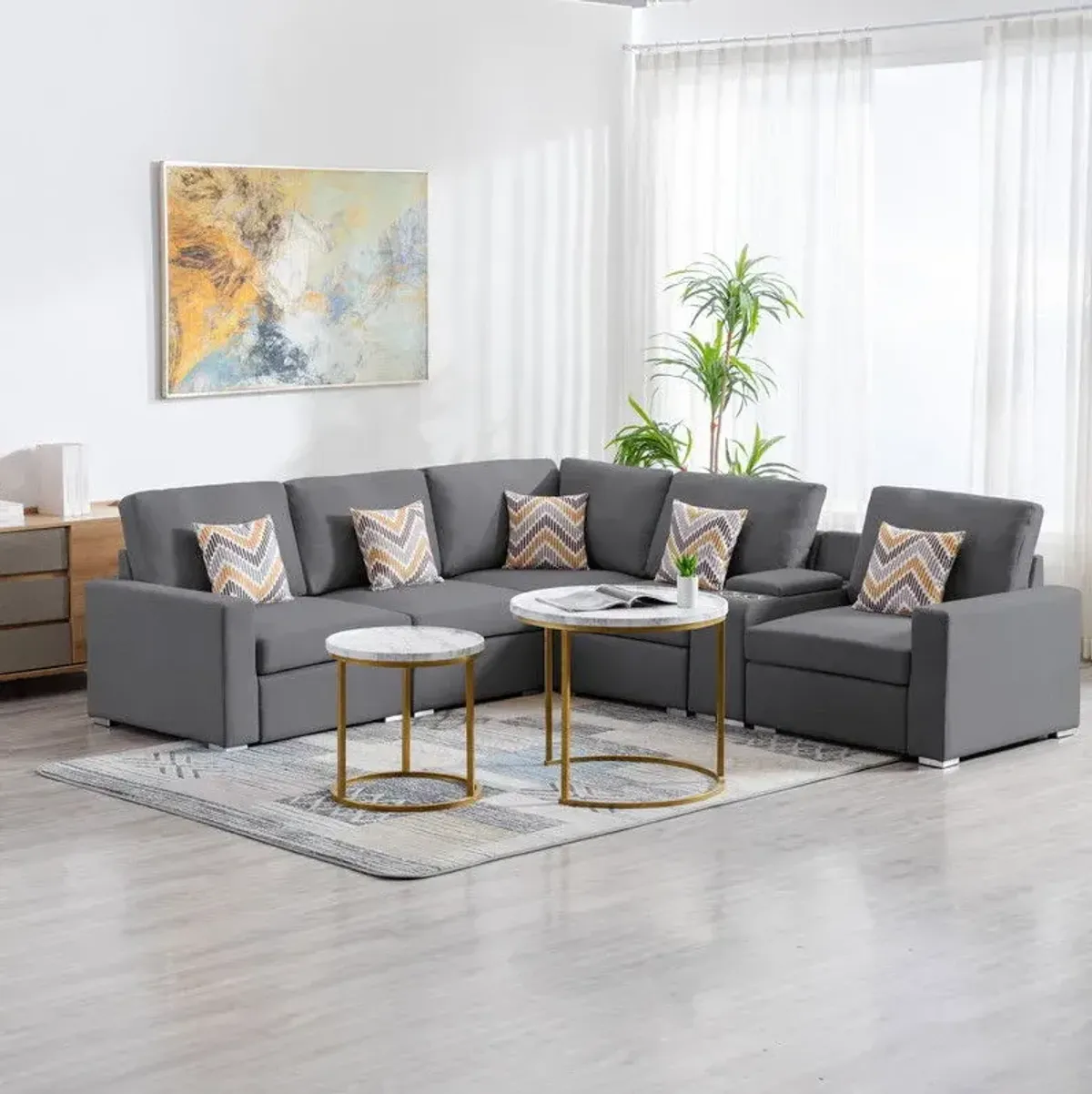 Nolan - Fabric 6 Piece Sectional Sofa With Pillows And Interchangeable Legs