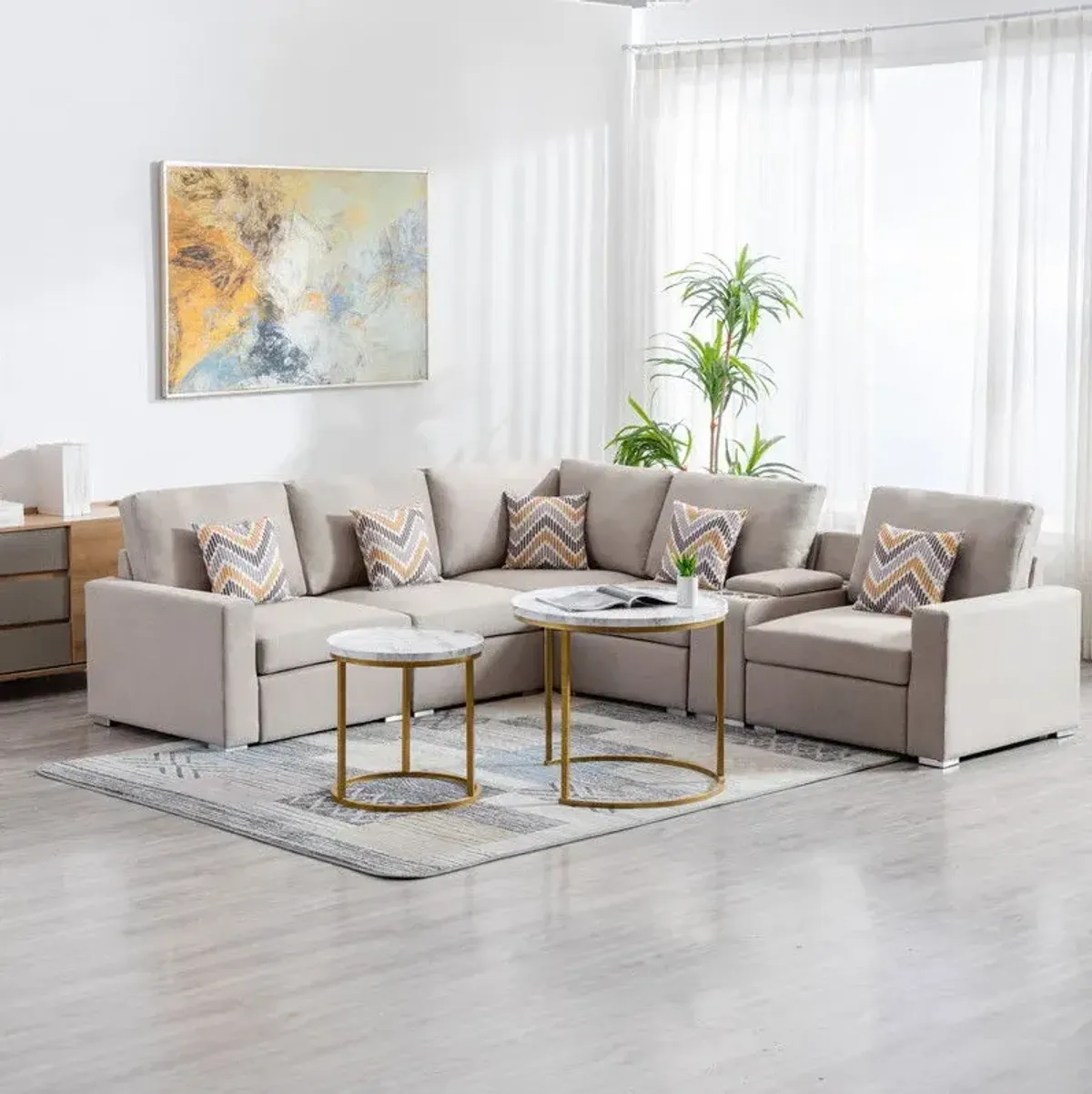 Nolan - Fabric 6 Piece Sectional Sofa With Pillows And Interchangeable Legs