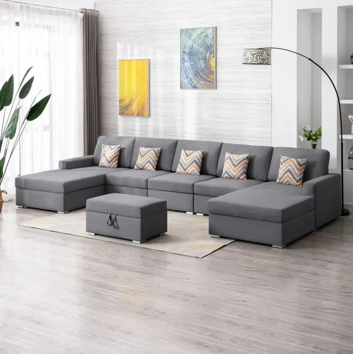 Nolan - Fabric 6 Piece Sectional Sofa With Pillows And Interchangeable Legs