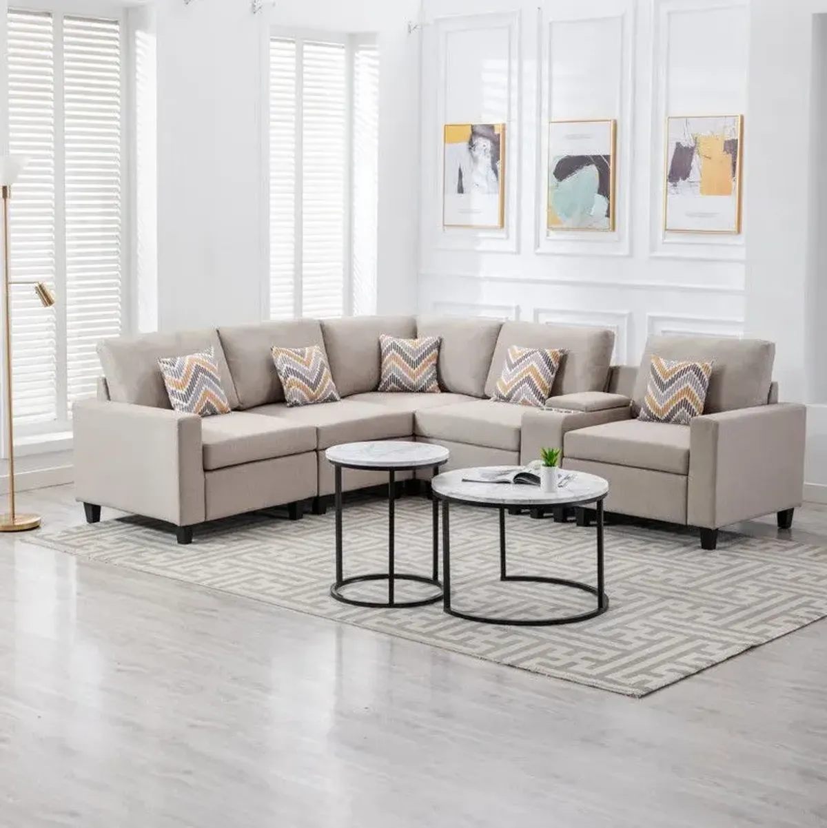 Nolan - Fabric 6 Piece Sectional Sofa With Pillows And Interchangeable Legs