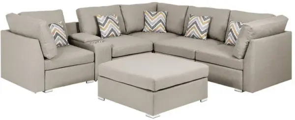 Amira - Fabric Reversible Sectional Sofa With USB Console And Ottoman