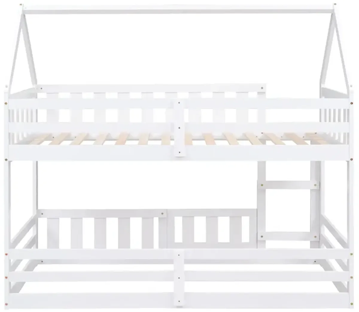 Twin Over Twin House Bunk Bed With Fence And Door