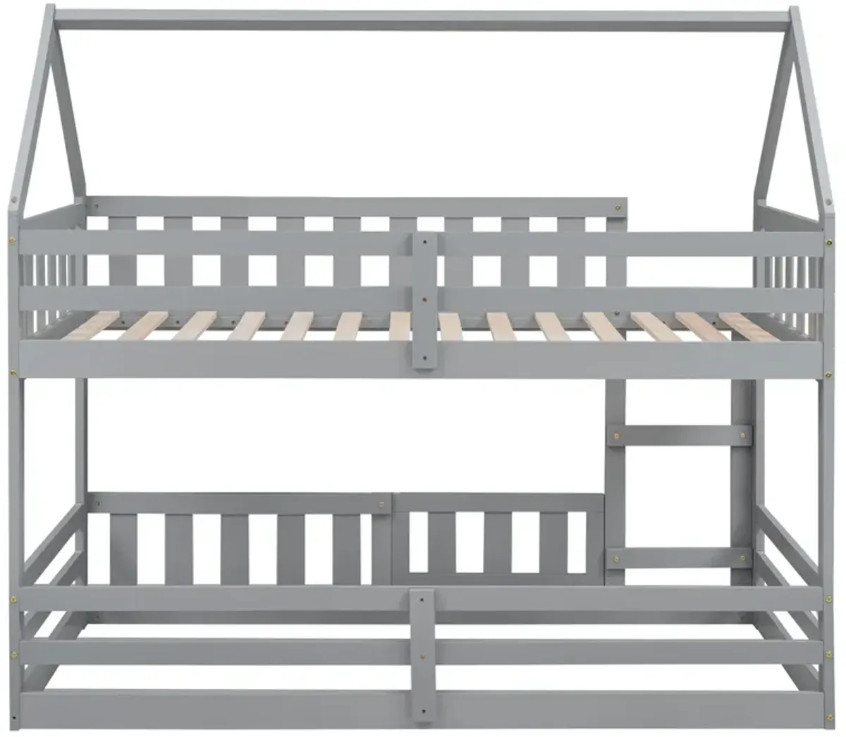 Twin Over Twin House Bunk Bed With Fence And Door