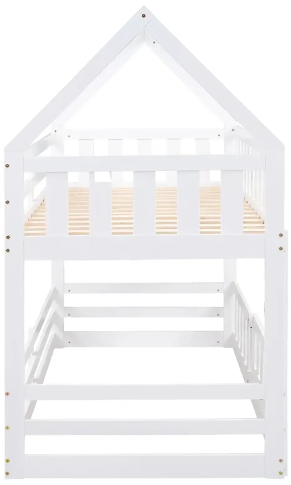 Twin Over Twin House Bunk Bed With Fence And Door