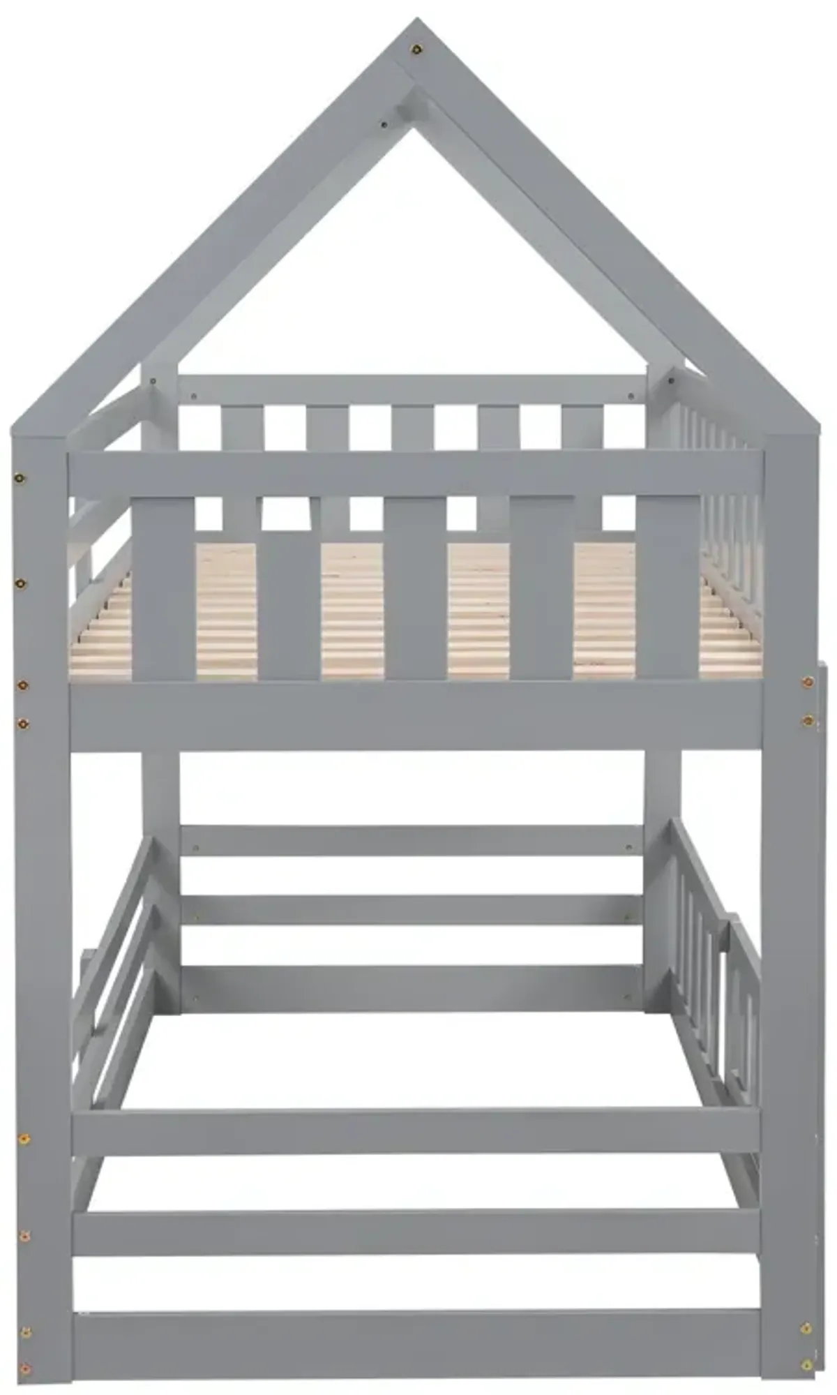Twin Over Twin House Bunk Bed With Fence And Door