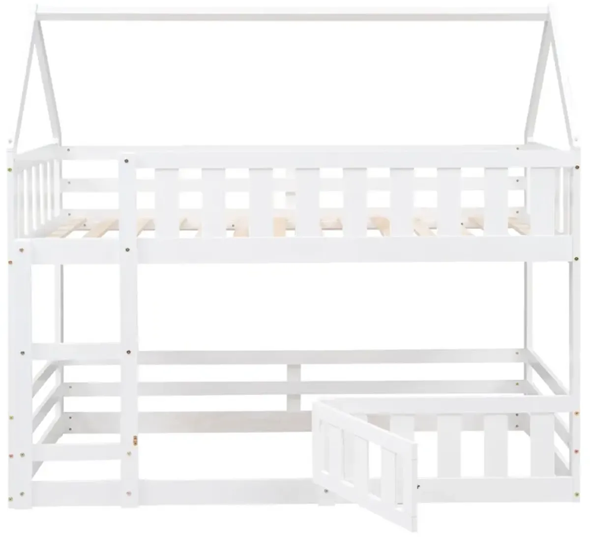 Twin Over Twin House Bunk Bed With Fence And Door