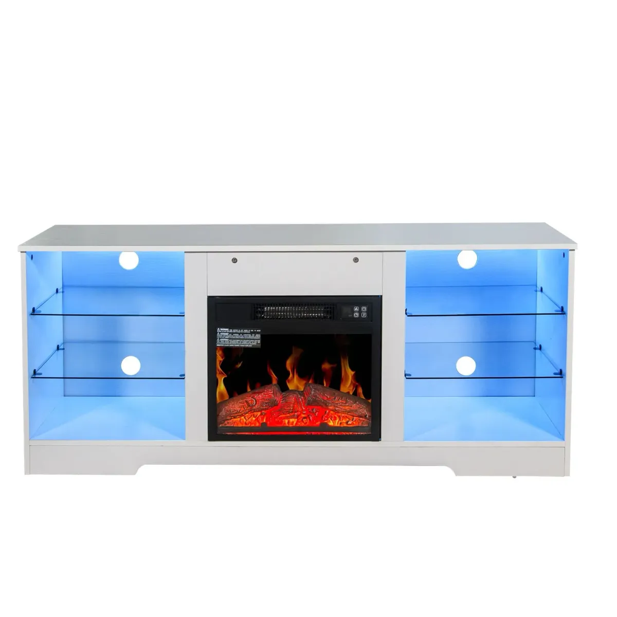 57.8" Fireplace TV Stand With 18" Electric Fireplace Heater, Modern Entertainment Center For TVs Up To 62" With Adjustable Glass Shelves And Storage Cabinets