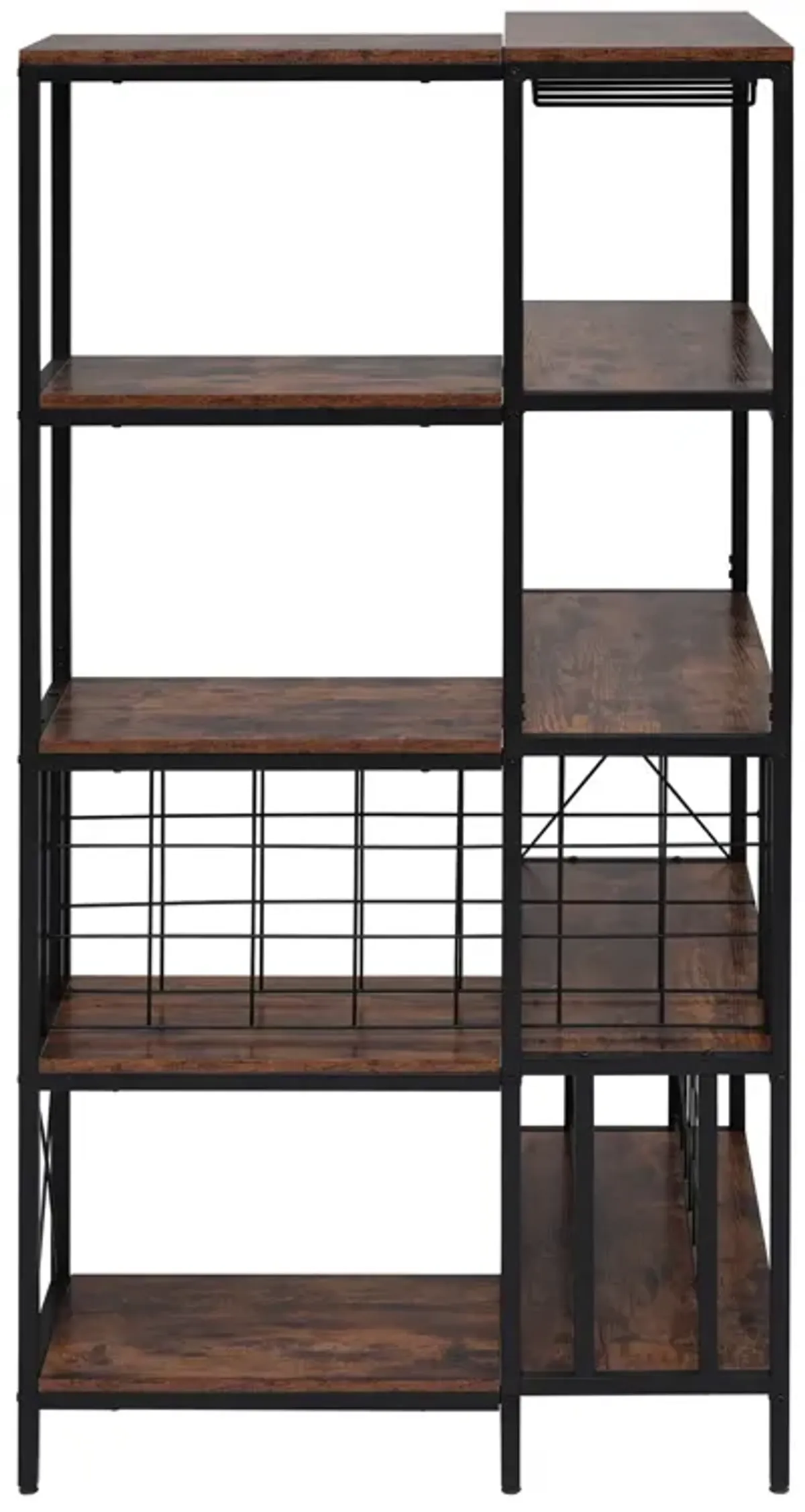 Corner Wine Rack Bar Cabinet Industrial Freestanding Floor Bar Cabinets For Liquor And Glasses Storage For Home Kitchen - Walnut / Black