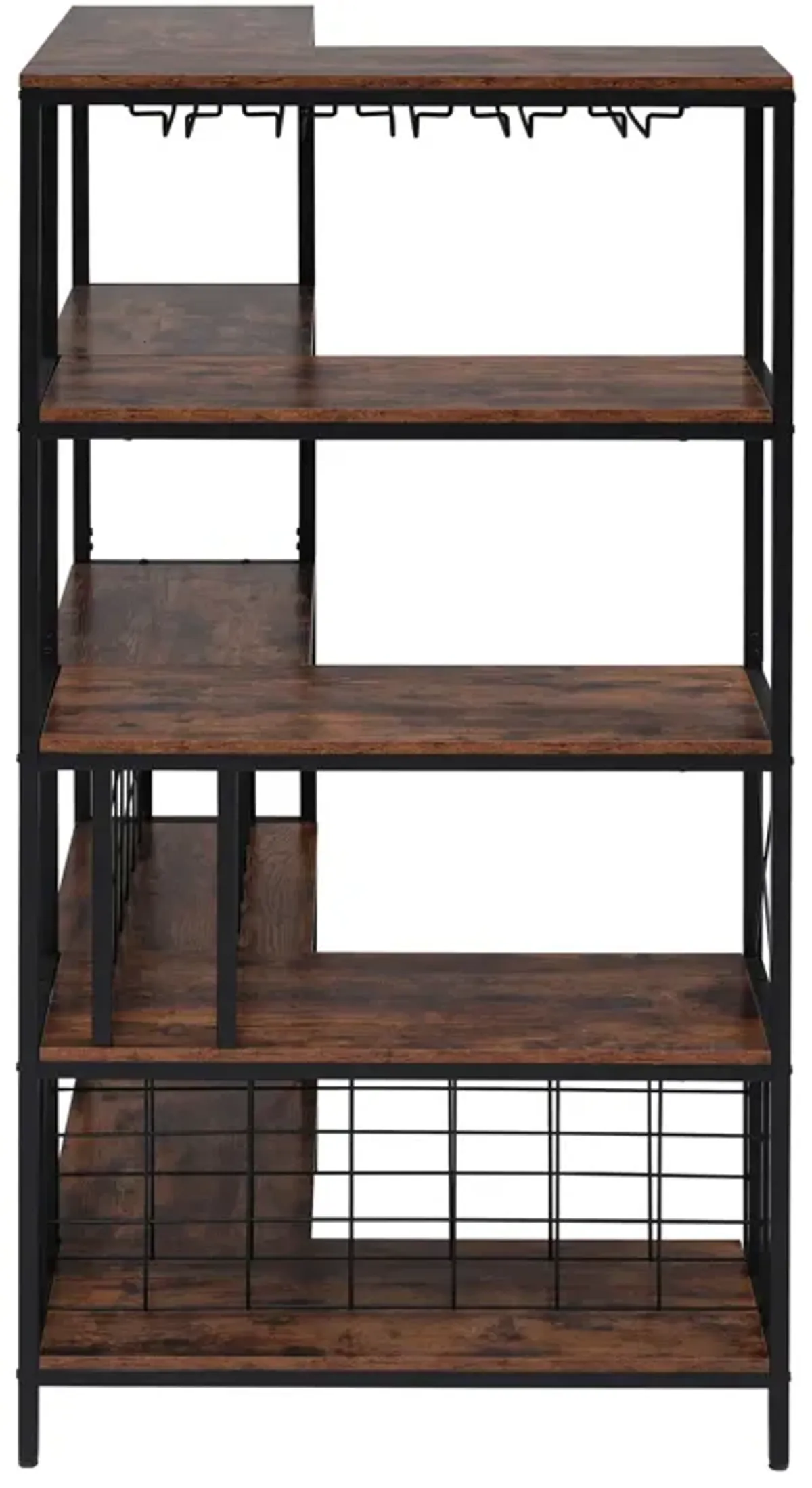 Corner Wine Rack Bar Cabinet Industrial Freestanding Floor Bar Cabinets For Liquor And Glasses Storage For Home Kitchen - Walnut / Black