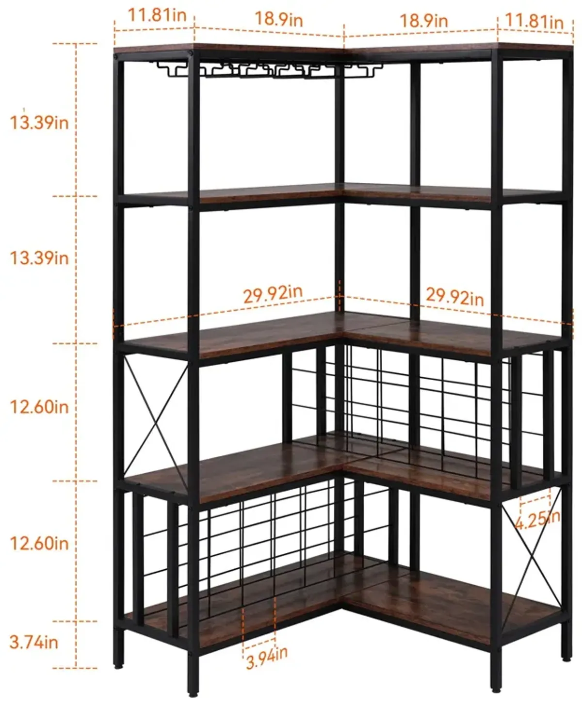 Corner Wine Rack Bar Cabinet Industrial Freestanding Floor Bar Cabinets For Liquor And Glasses Storage For Home Kitchen - Walnut / Black