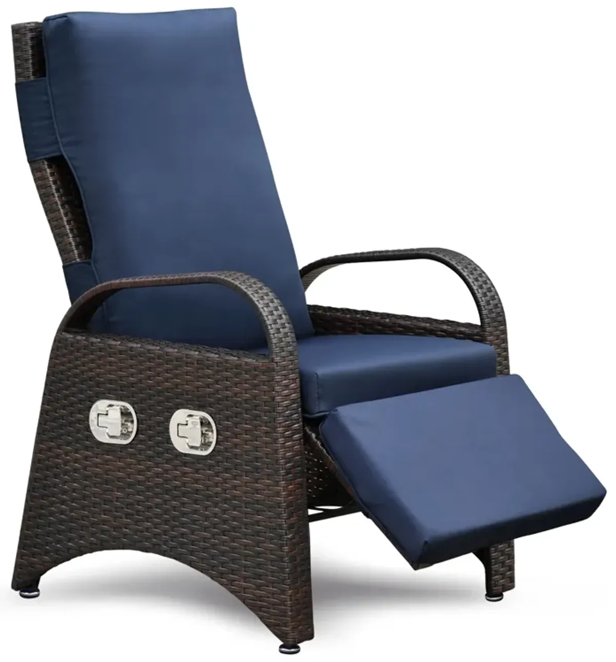 Outdoor Recliner Chair, Separate Adjustment Mechanism Pe Wicker Adjustable Reclining Lounge Chair And Removable Soft Cushion, Modern Armchair And Ergonomic For Home, Sunbathing Or Relaxation - Navy Blue