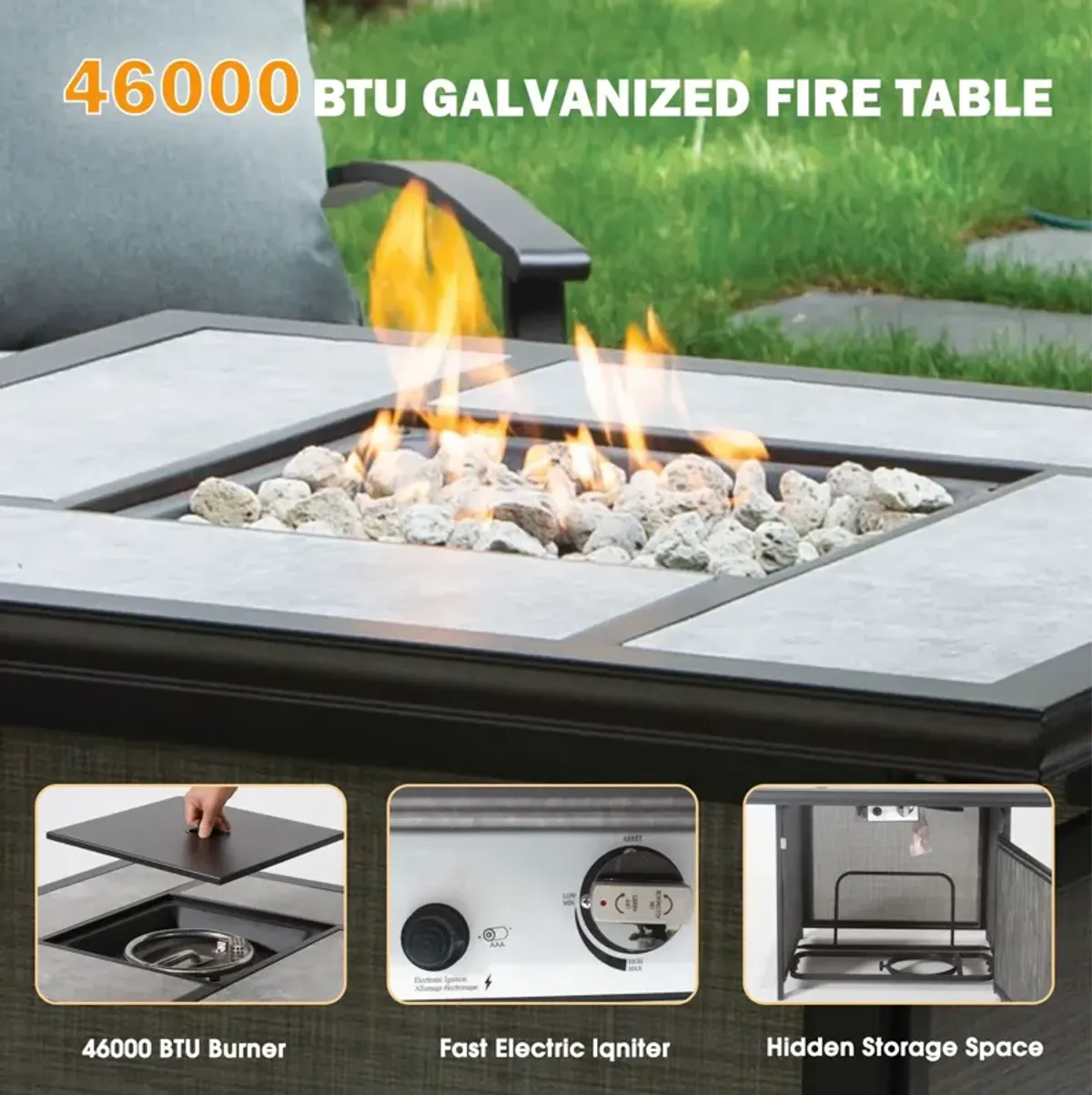 Outdoor Gas Fire Pit, 46, 000 Btu Steel Fire Table - Gray