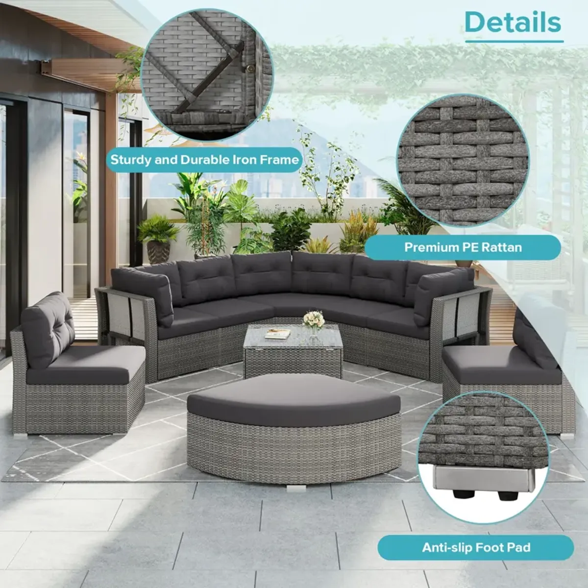 Patio Furniture Set Outdoor Furniture Daybed Rattan Sectional Furniture Set Patio Seating Group With Cushions And Center Table For Patio, Lawn, Backyard, Pool - Gray