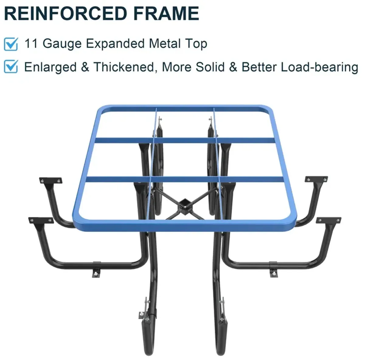 Square Outdoor Steel Picnic Table, With Umbrella Pole - Blue