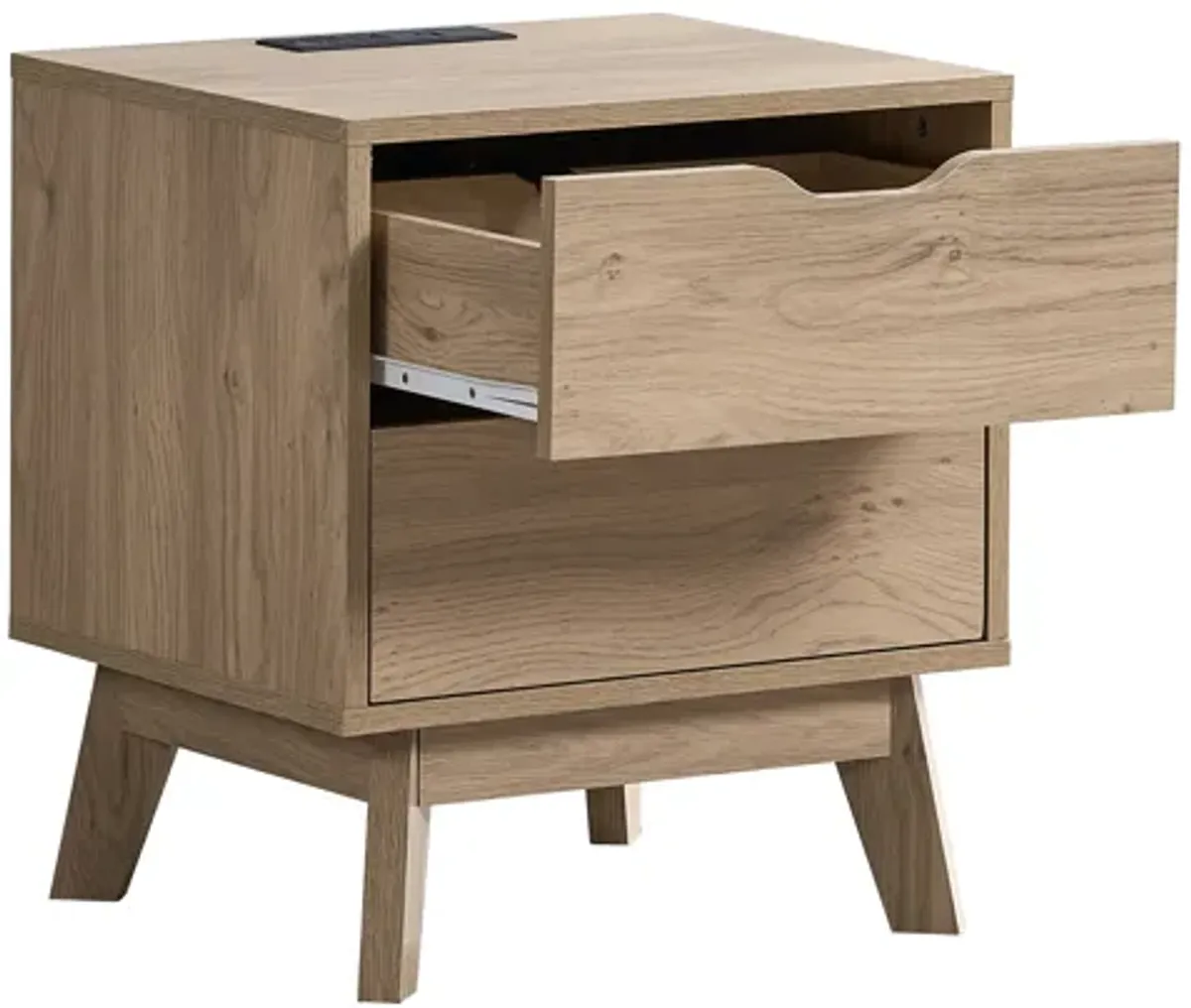 Nordica - Night Stand With Charging Station With USB & Type-C, Drawer Slide Pre-Assembly, End Table With Drawers For Bedroom Living Room, Side Table For Bedroom - Natural Oak