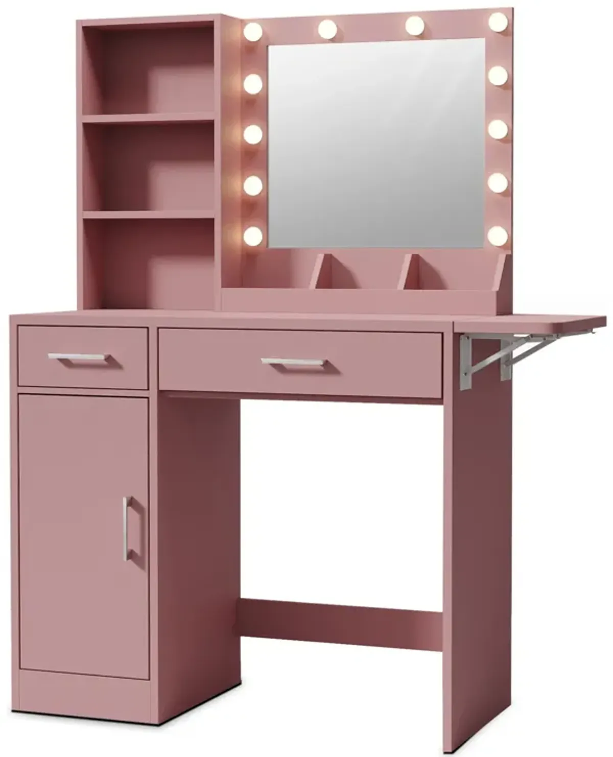 Vanity Desk With Drawers & Mirror With Lights, With Drawers & Cabinet 3 Shelves Lots Storage For Stylish Bedroom