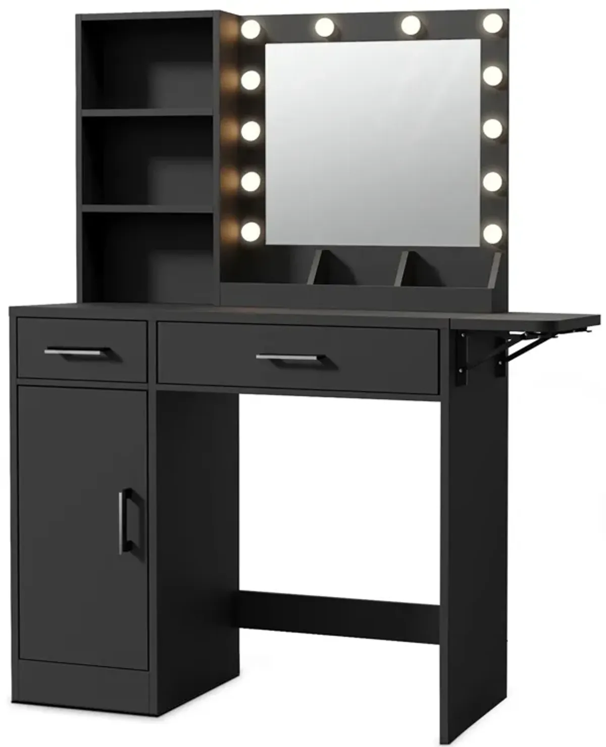 Vanity Desk With Drawers & Mirror With Lights, With Drawers & Cabinet 3 Shelves Lots Storage For Stylish Bedroom