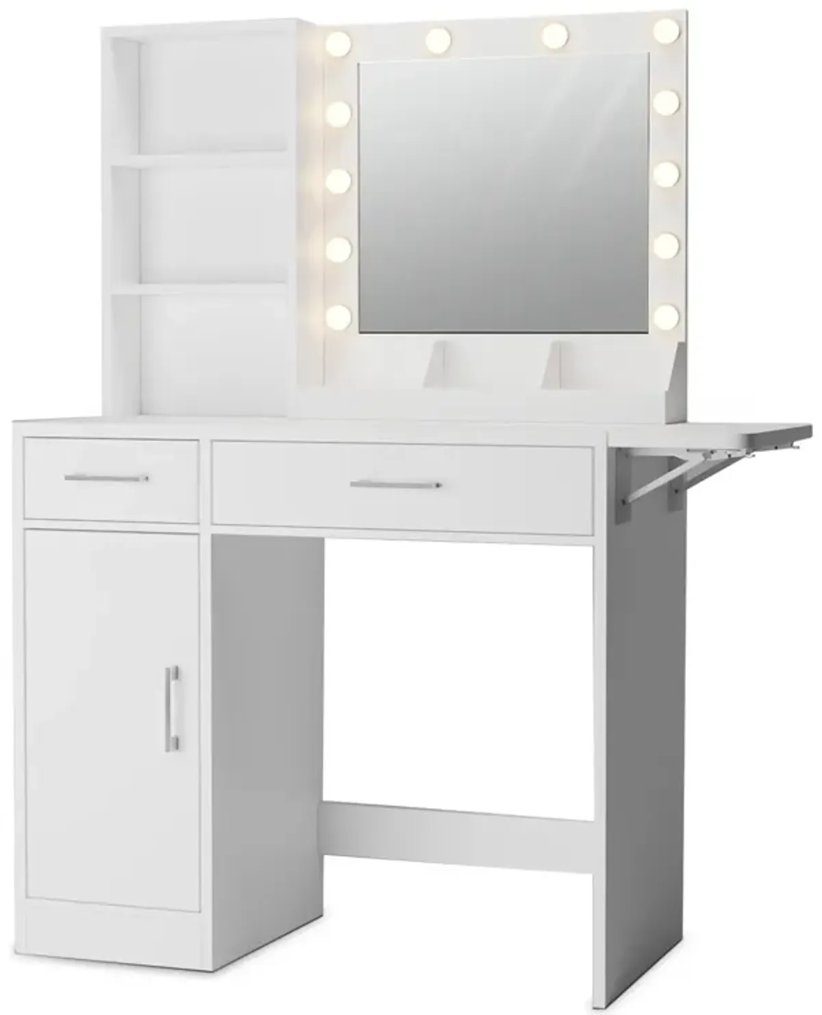 Vanity Desk With Drawers & Mirror With Lights, With Drawers & Cabinet 3 Shelves Lots Storage For Stylish Bedroom