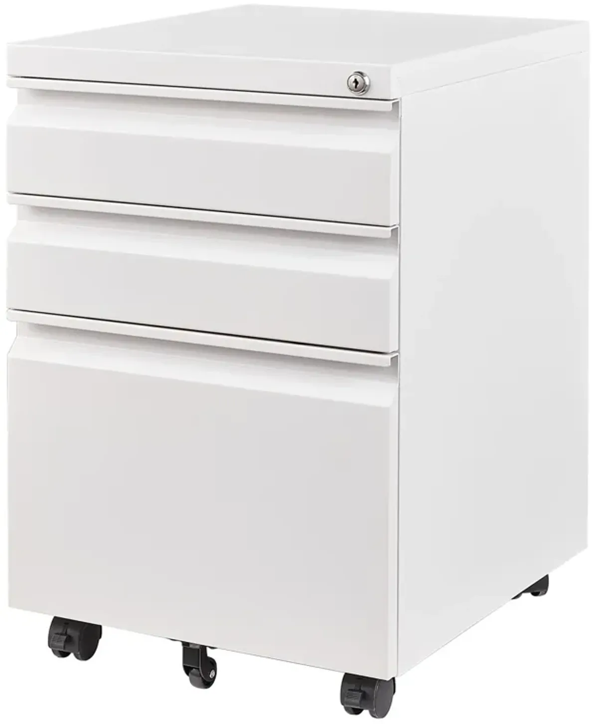 3 Drawer File Cabinet With Lock, Steel Mobile Filing Cabinet On Anti - Tilt Wheels, Rolling Locking Office Cabinets Under Desk For Legal / Letter Size