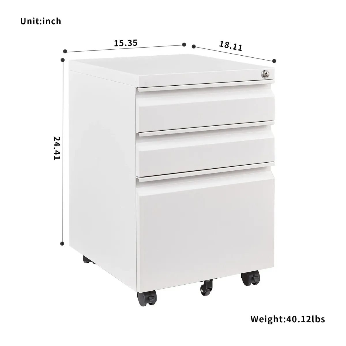 3 Drawer File Cabinet With Lock, Steel Mobile Filing Cabinet On Anti - Tilt Wheels, Rolling Locking Office Cabinets Under Desk For Legal / Letter Size