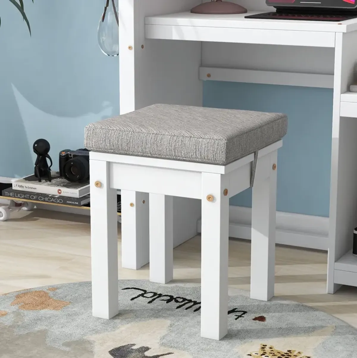 House-Shaped Kids Desk With A Cushion Stool, House-Style Desk And Stool Set