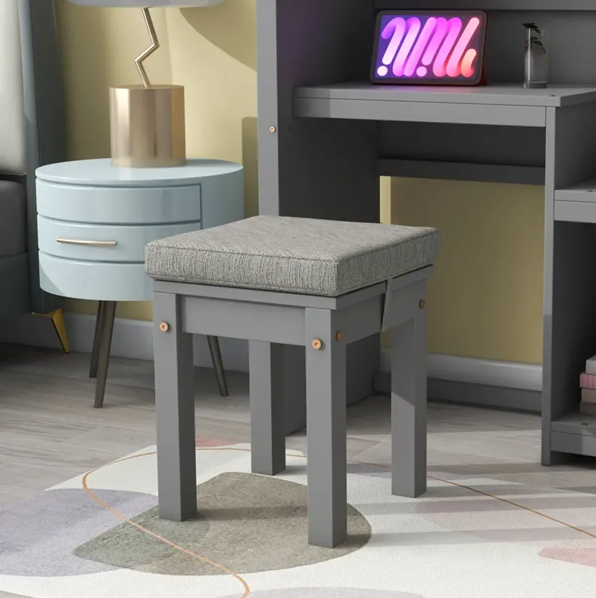 House-Shaped Kids Desk With A Cushion Stool, House-Style Desk And Stool Set